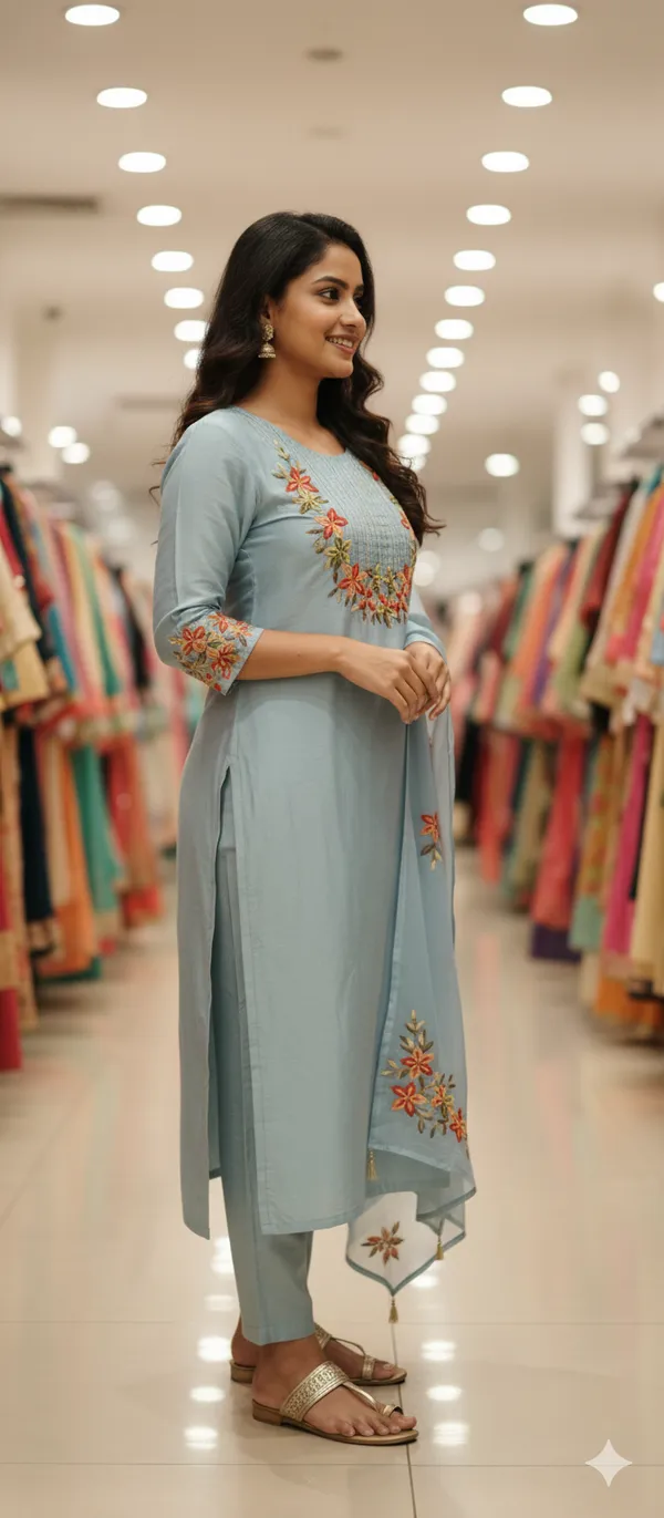 Blue_Hand_Work_Mul_Chanderi_Kurta_Set_With_Dupatta_For_Women_Combo_Set_(_Pack_Of_2)