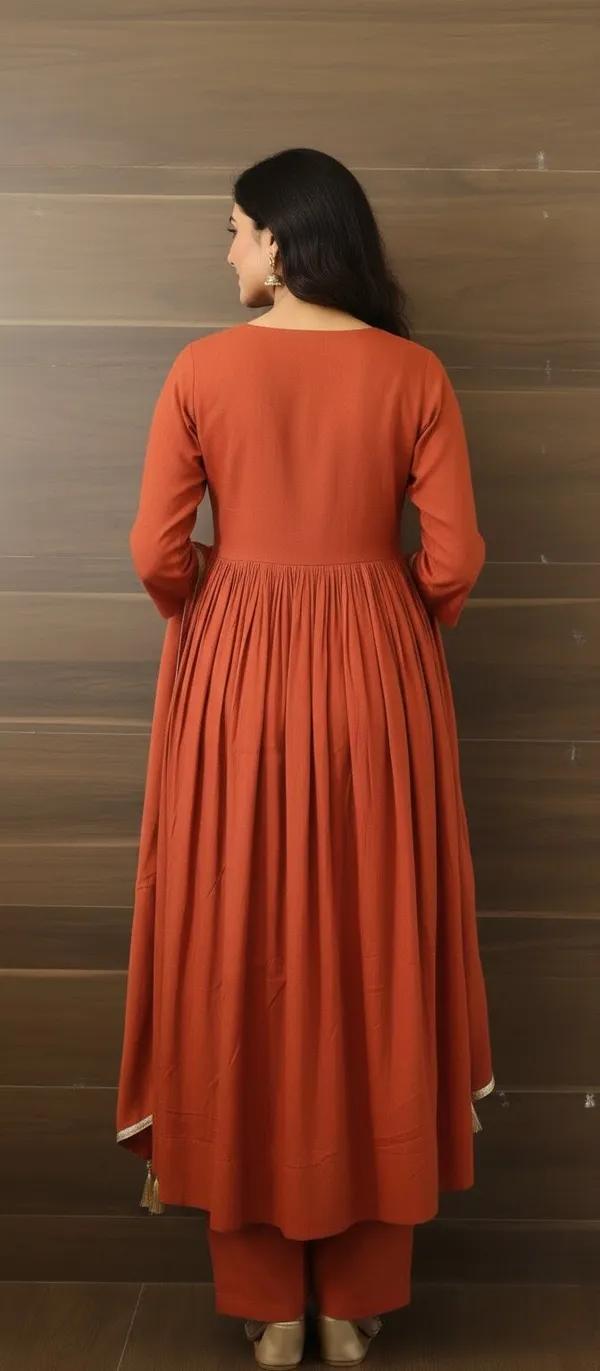 Orange_Hand_Work_Mul_Chanderi_Kurta_Set_With_Dupatta_For_Women
