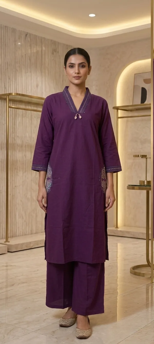 PURPLE_KHADI_COTTON_KURTA_SET