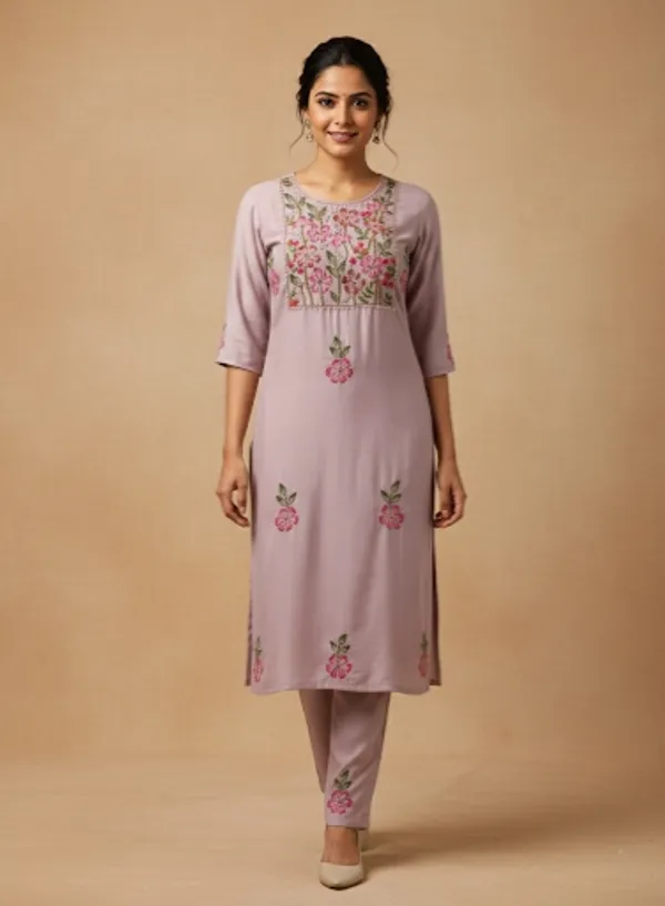 PURPLE_HAND_PAINT_ROMAN_SILK_KURTA_AND_BOTTOM_SET