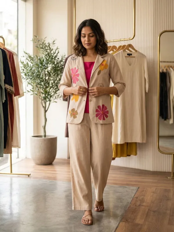 BEIGE_THREAD_WORK_COTTON_CO-ORD_SET