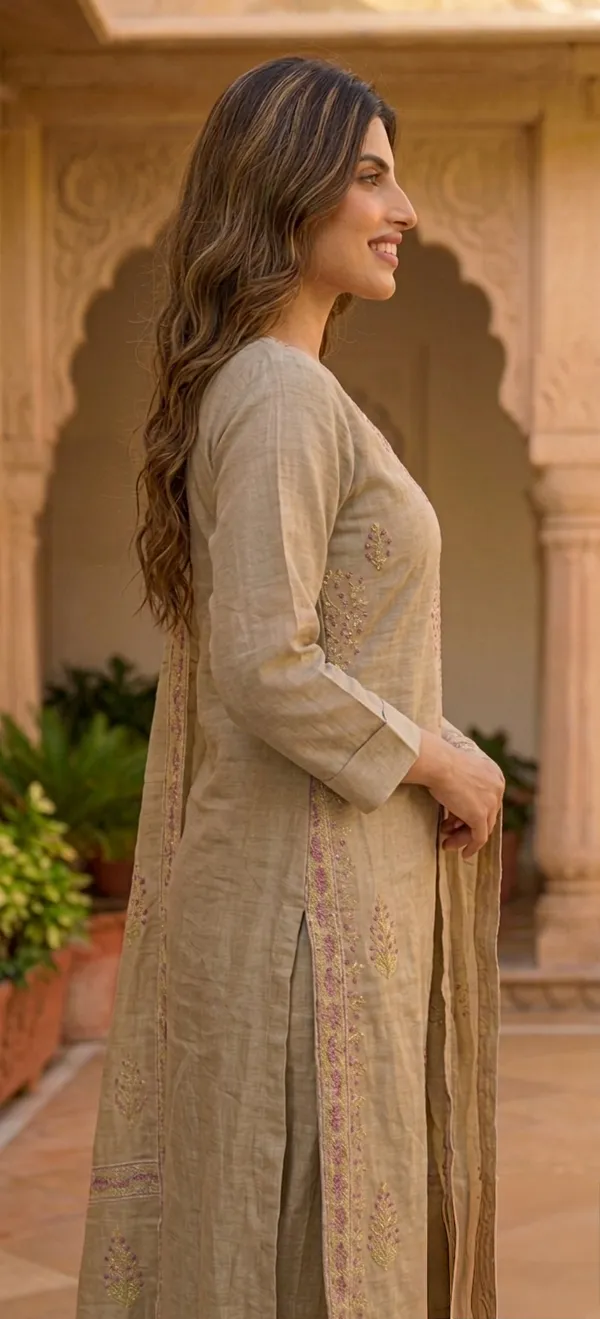 BEIGE_THREAD_WORK_COTTON_KURTA_SET_WITH_DUPATTA