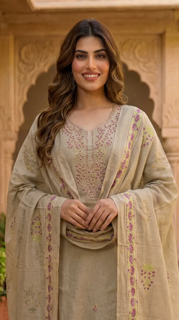 BEIGE_THREAD_WORK_COTTON_KURTA_SET_WITH_DUPATTA