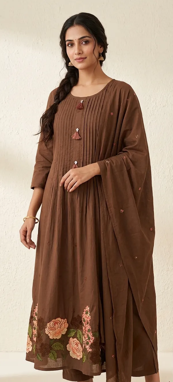 BROWN_PINTEX_COTTON_KURTA_SET_WITH_BOTTOM