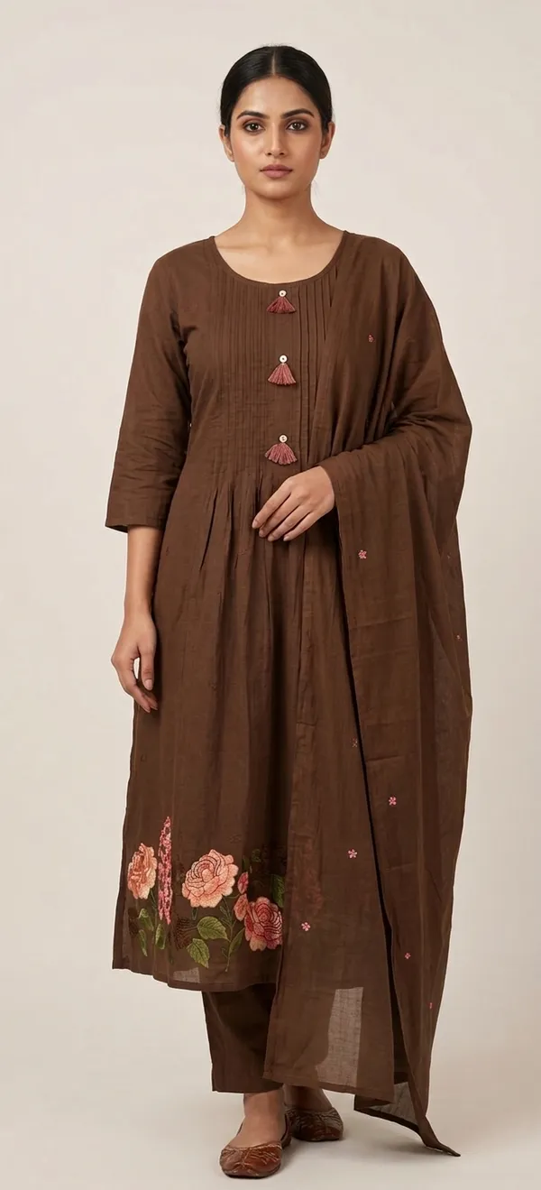 BROWN_PINTEX_COTTON_KURTA_SET_WITH_BOTTOM