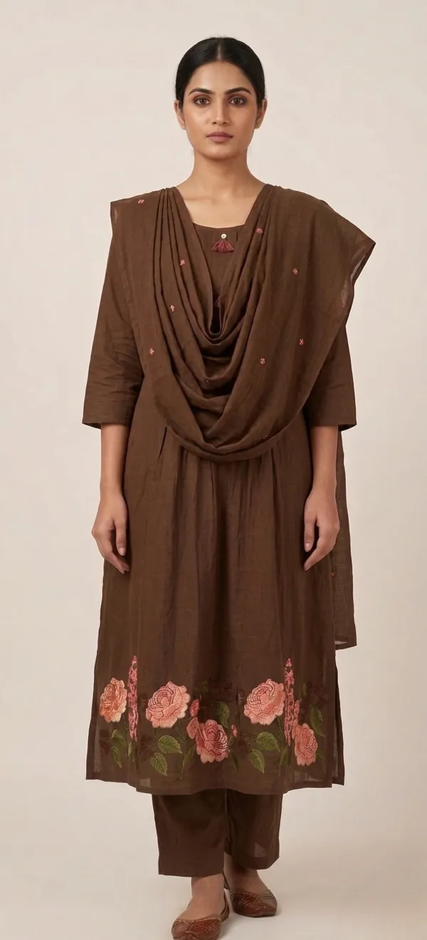BROWN_PINTEX_COTTON_KURTA_SET_WITH_BOTTOM