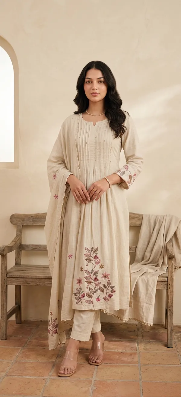 CREAM_PINTEX_COTTON_KURTA_SET_WITH_DUPATTA