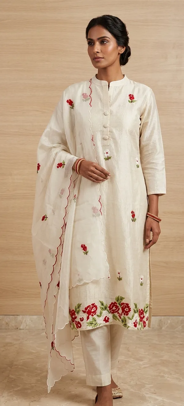 IVORY_TISSUE_SHIMMER_NECK_HANDWORK_KURTA_SET_WITH_DUPATTA