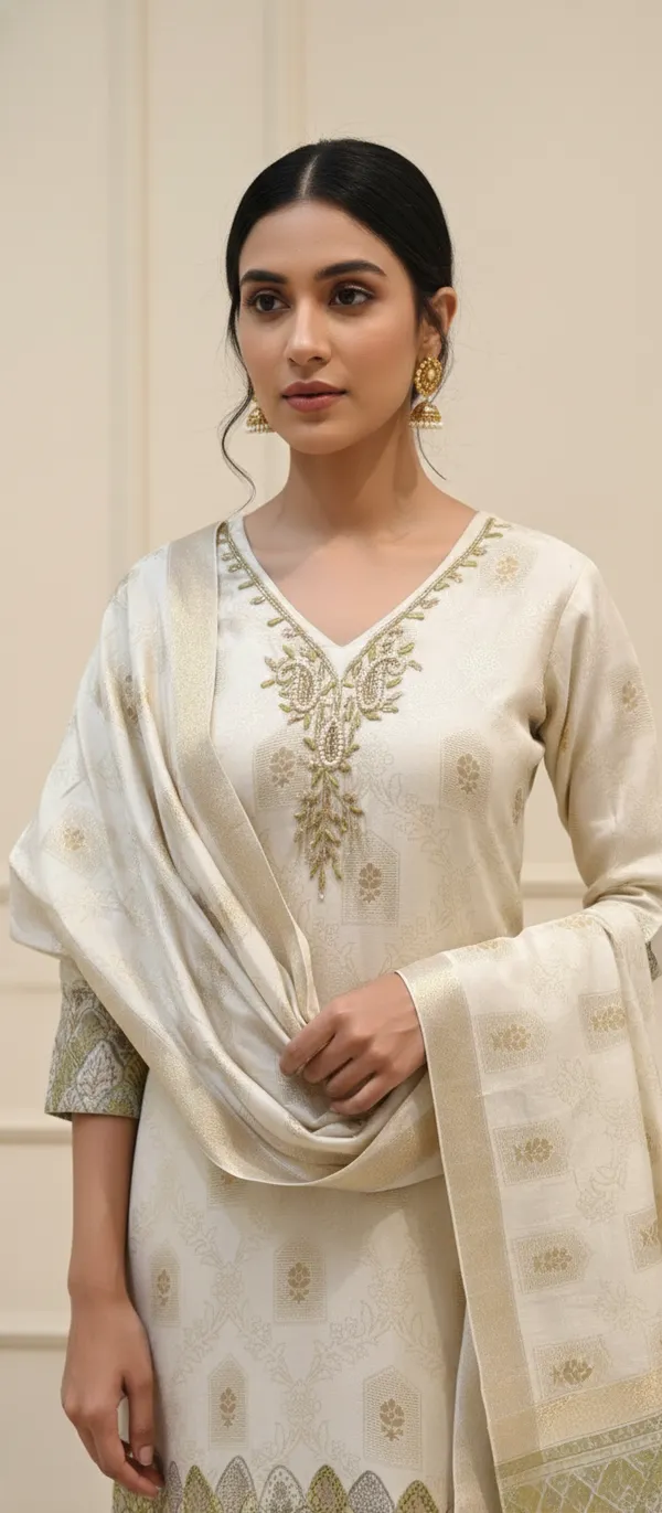 IVORY_THREAD_WORK_TISSUE_SHIMMER_KURTA_SET_WITH_DUPATTA