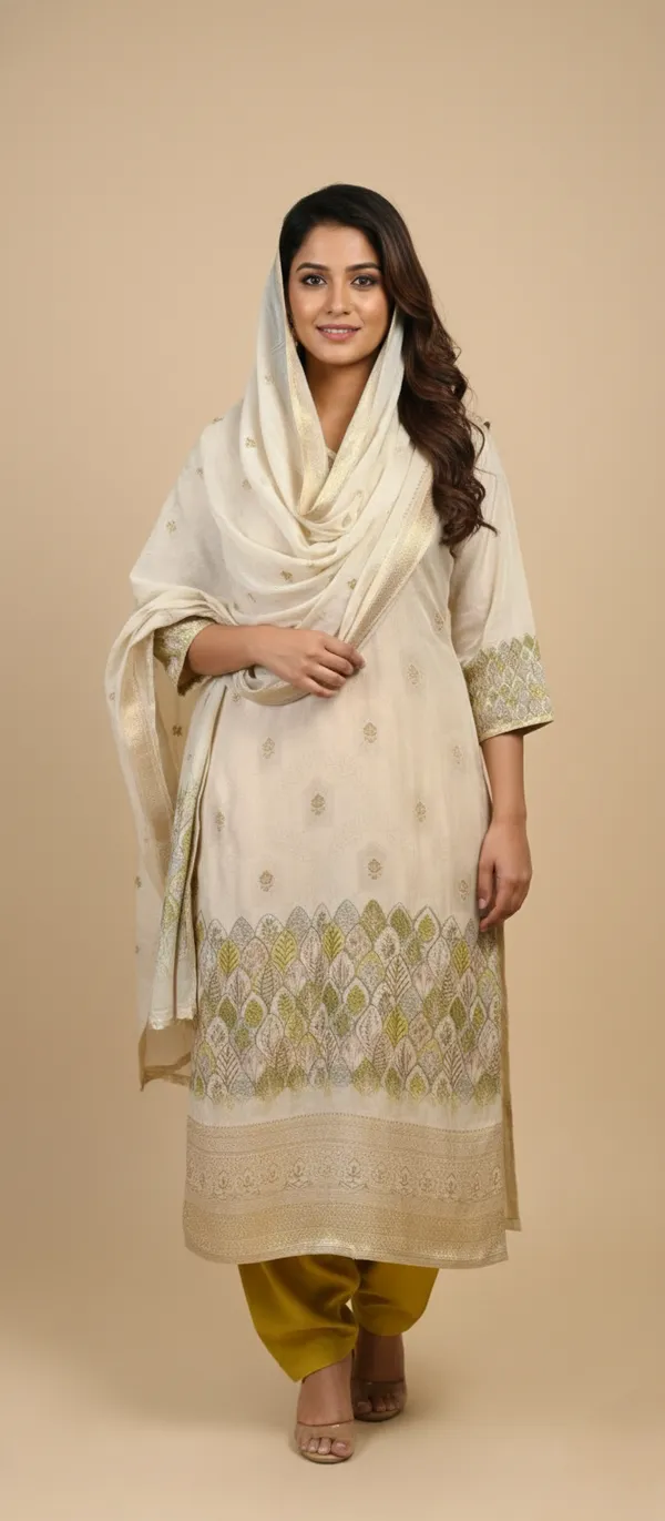 IVORY_THREAD_WORK_TISSUE_SHIMMER_KURTA_SET_WITH_DUPATTA