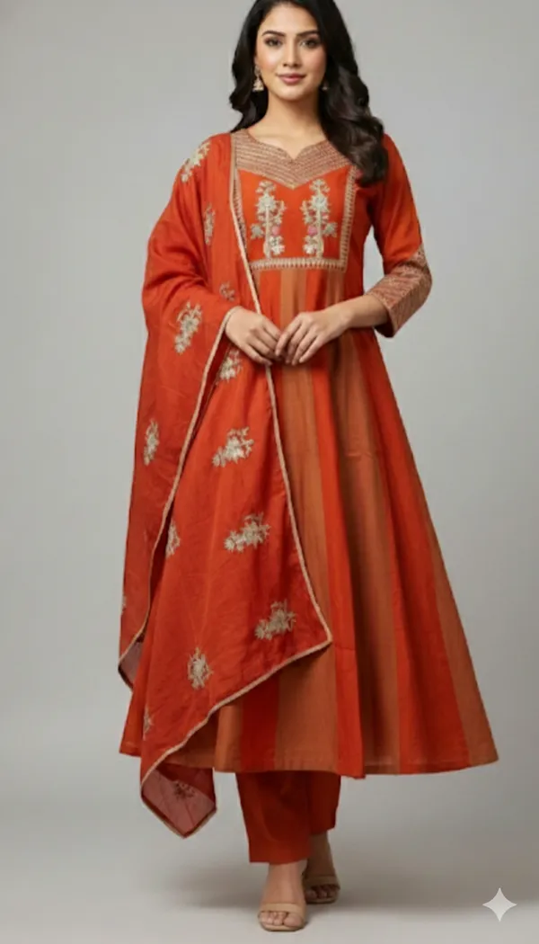 ORANGE_ZARI_MUL_CHANDERI_ANARKALI_,_PANT_WITH_DUPATTA