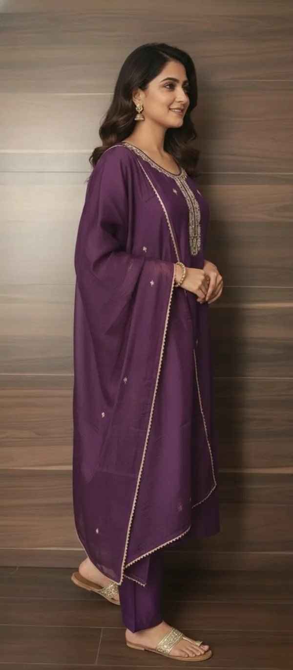 PURPLE_HAND_WORK_SILK_KURTA_SET_WITH_DUPATTA