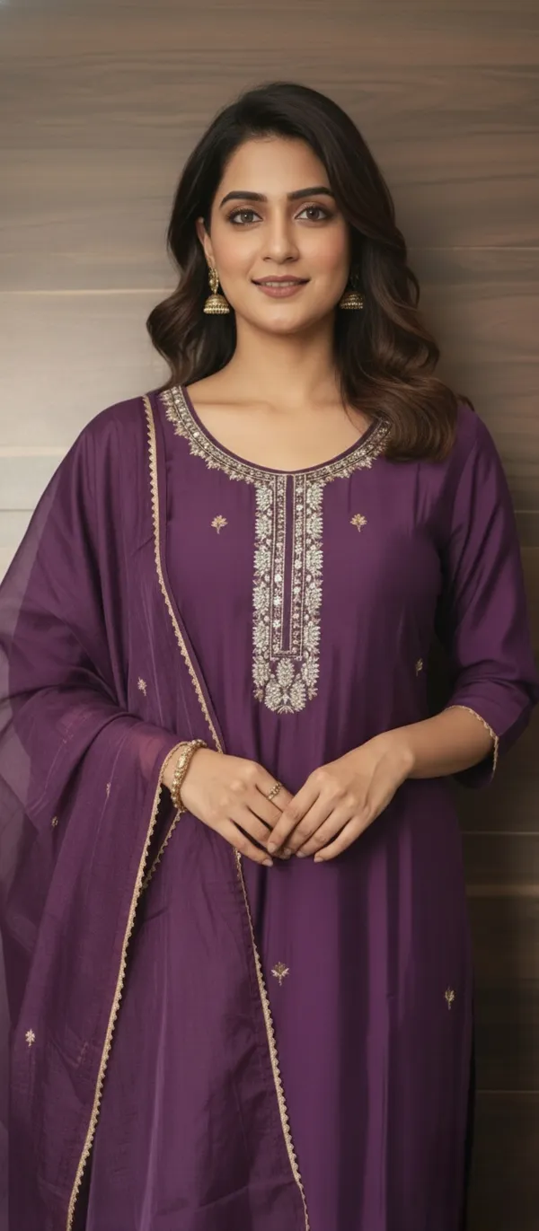 PURPLE_HAND_WORK_SILK_KURTA_SET_WITH_DUPATTA