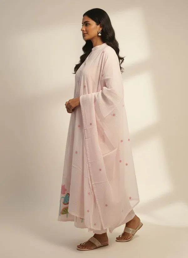 Pink_Thread_Work_Cotton_Kurta_Set_With_Dupatta_For_Women