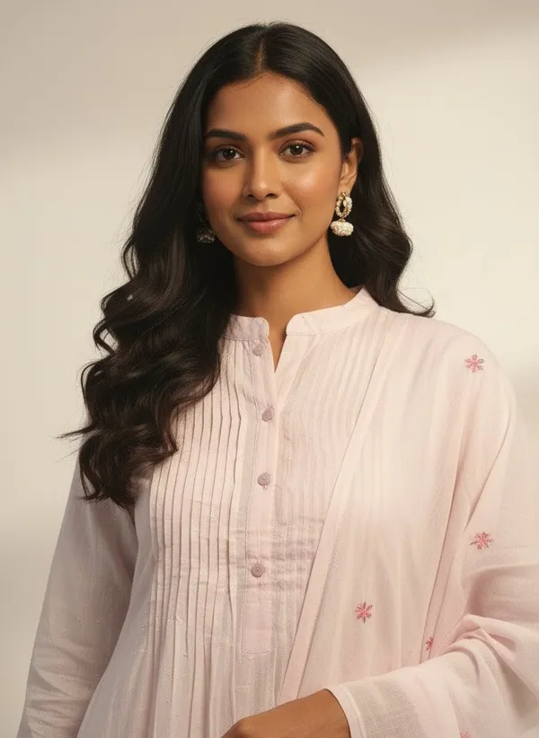 Pink_Thread_Work_Cotton_Kurta_Set_With_Dupatta_For_Women