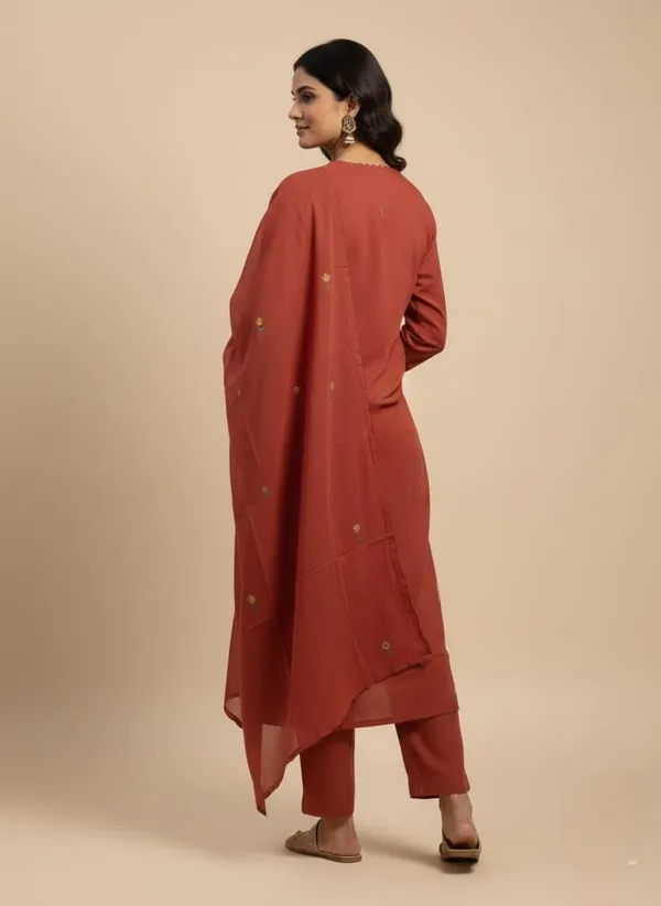 Orange_Thread_Work_Cotton_Kurta_Set_With_Dupatta_For_Women
