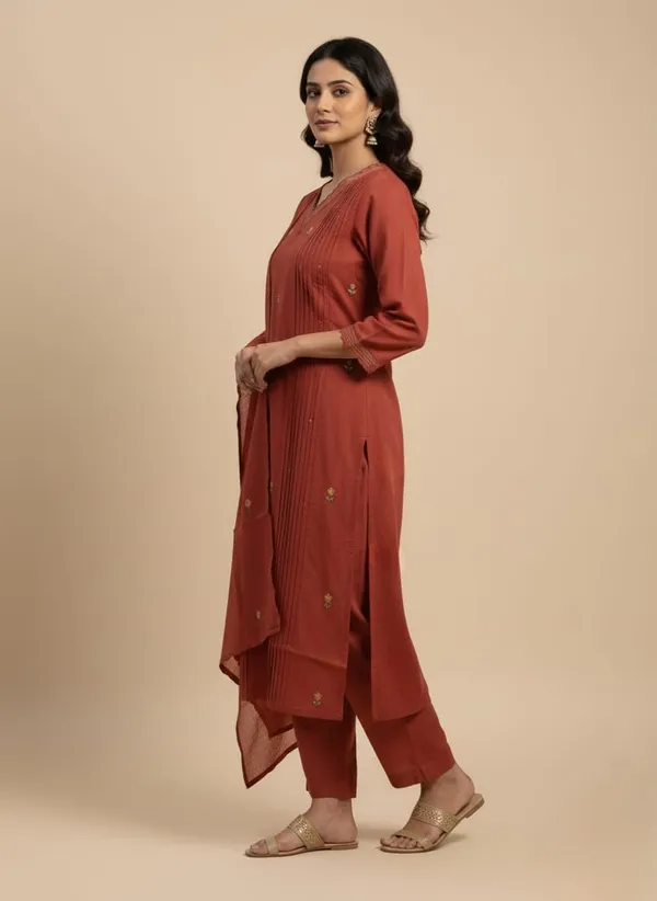Orange_Thread_Work_Cotton_Kurta_Set_With_Dupatta_For_Women
