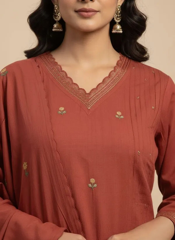 Orange_Thread_Work_Cotton_Kurta_Set_With_Dupatta_For_Women