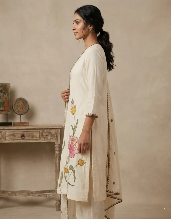 CREAM_APLIQUE_MUL_COTTON_KURTA_SET_WITH_DUPATTA