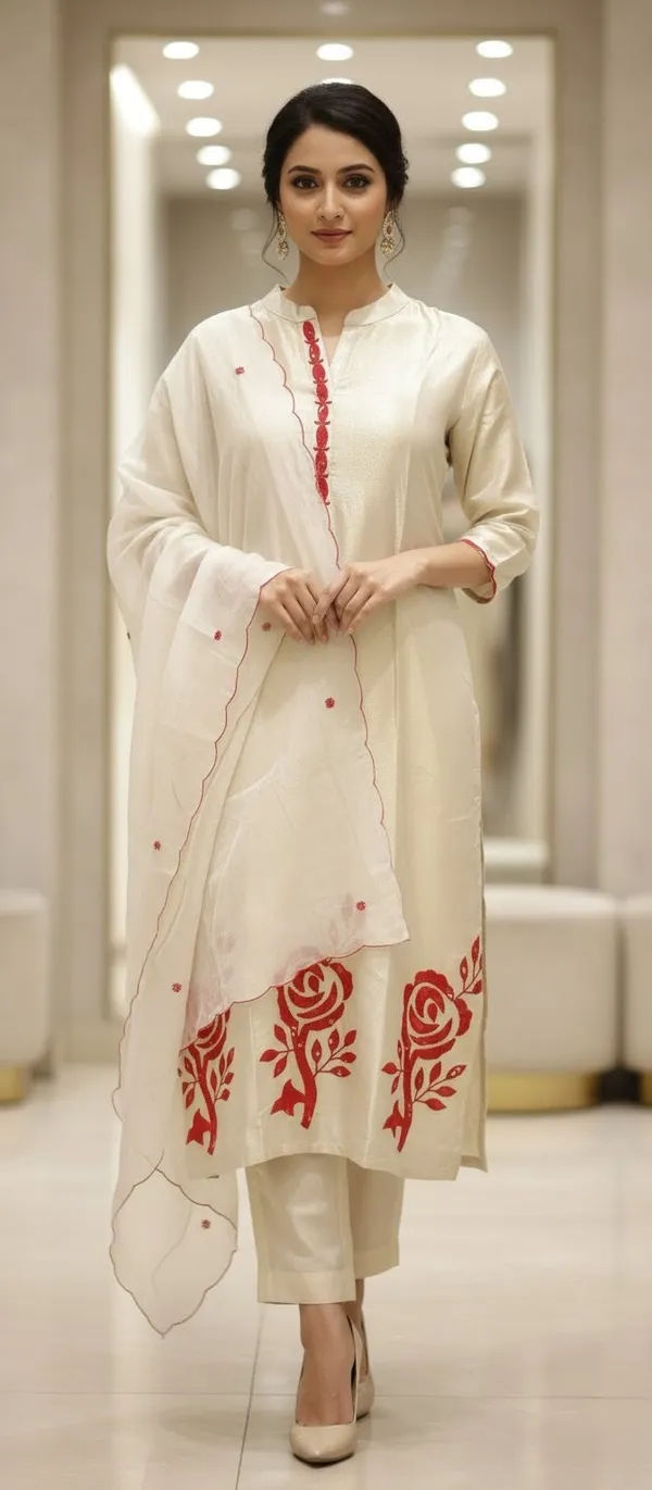 Ivory_Aplique_Tissue_Shimmer_Kurta_Set_With_Thread_Work_Dupatta_For_Women