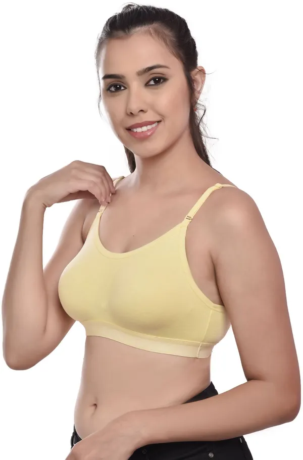 Yellow_Cotton_Non-Padded_Non-Wired_Full_Coverage_Sports_Bra