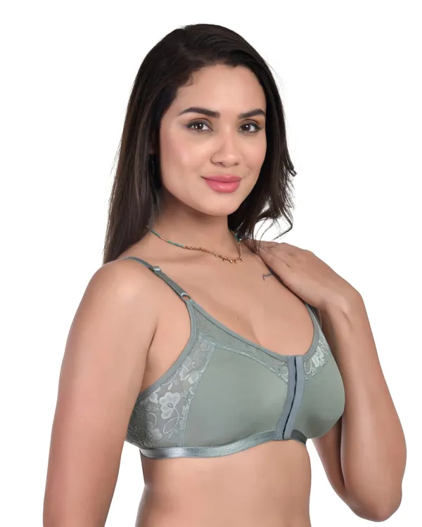 Green_Non-Padded_Non-Wired_Spacer_Cup_Easy-On_Front_Open_Full_Figure_Bra_in_Green_Colour