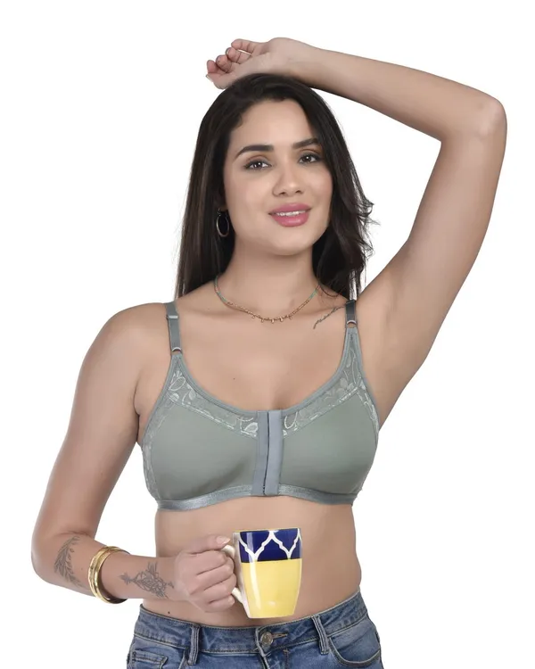 Green_Non-Padded_Non-Wired_Spacer_Cup_Easy-On_Front_Open_Full_Figure_Bra_in_Green_Colour
