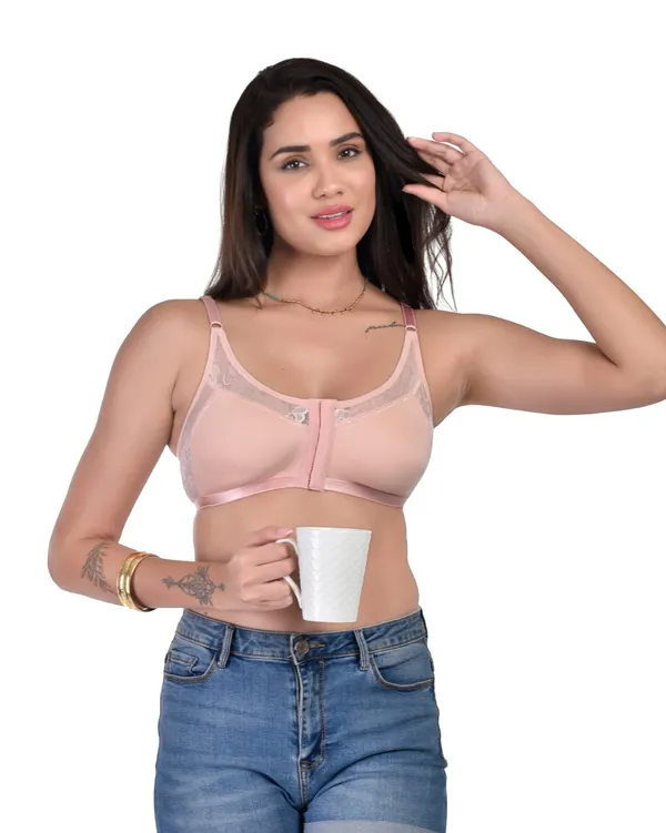 Peach_Non-Padded_Non-Wired_Spacer_Cup_Easy-On_Front_Open_Full_Figure_Bra_in_Peach_Colour