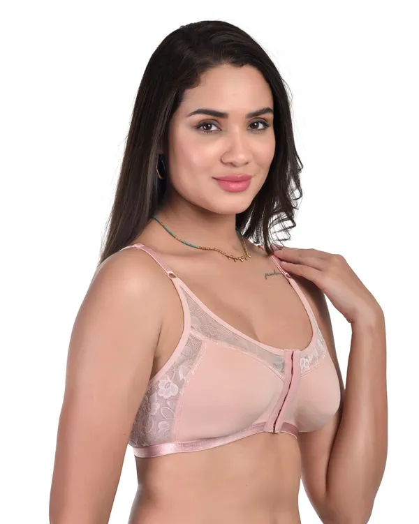 Peach_Non-Padded_Non-Wired_Spacer_Cup_Easy-On_Front_Open_Full_Figure_Bra_in_Peach_Colour