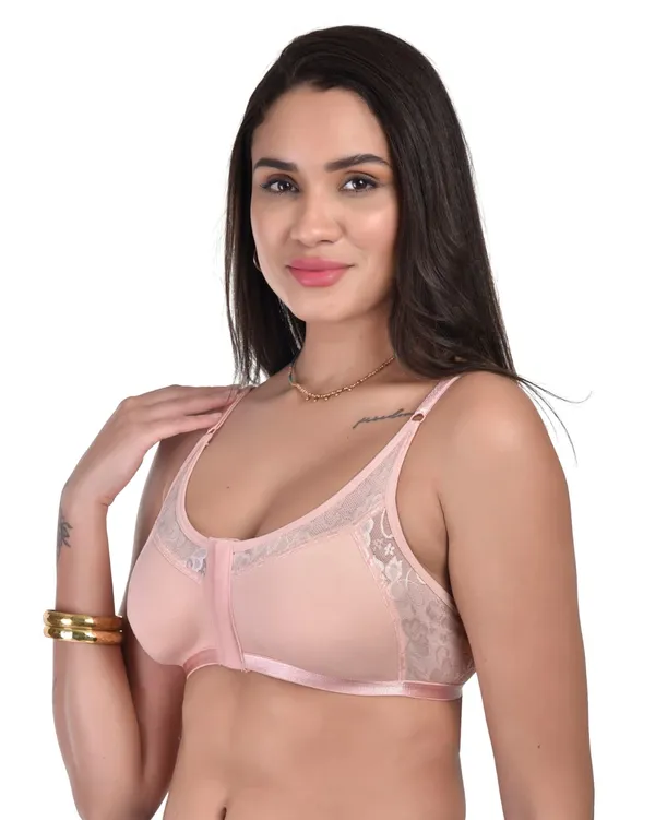 Peach_Non-Padded_Non-Wired_Spacer_Cup_Easy-On_Front_Open_Full_Figure_Bra_in_Peach_Colour