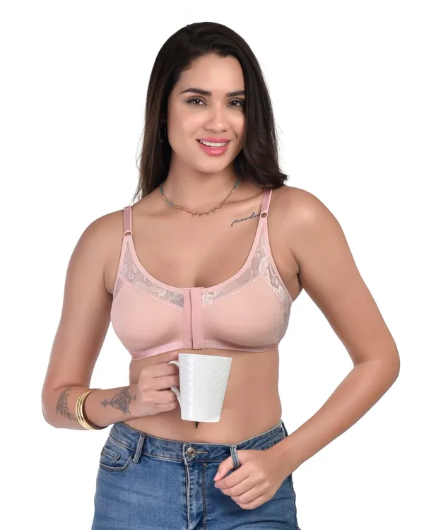 Peach_Non-Padded_Non-Wired_Spacer_Cup_Easy-On_Front_Open_Full_Figure_Bra_in_Peach_Colour