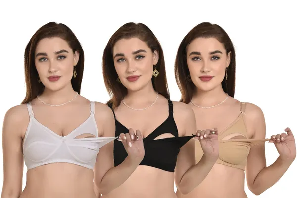 White_Skin_Black_3_Piece_Combo_Maternity_Full_Coverage_Bra_