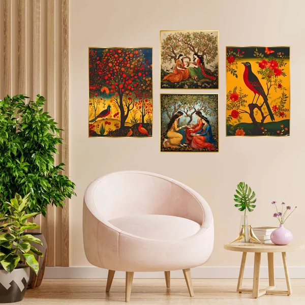 Golden_Set_Of_Four_Wall_Paintings_For_Dacoration_Framed_Living_Room_&_Bedroom_Art_Home_Decoration_Office_Decor_(13X10_Inch_Ch-Gd4-13)