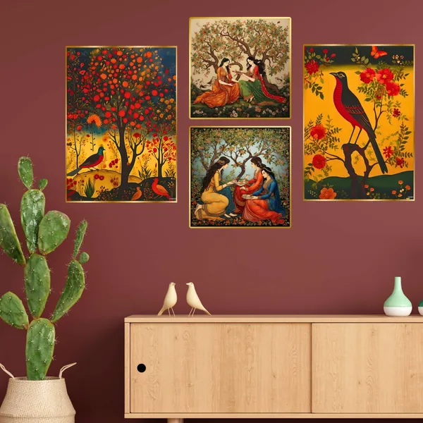 Golden_Set_Of_Four_Wall_Paintings_For_Dacoration_Framed_Living_Room_&_Bedroom_Art_Home_Decoration_Office_Decor_(13X10_Inch_Ch-Gd4-13)