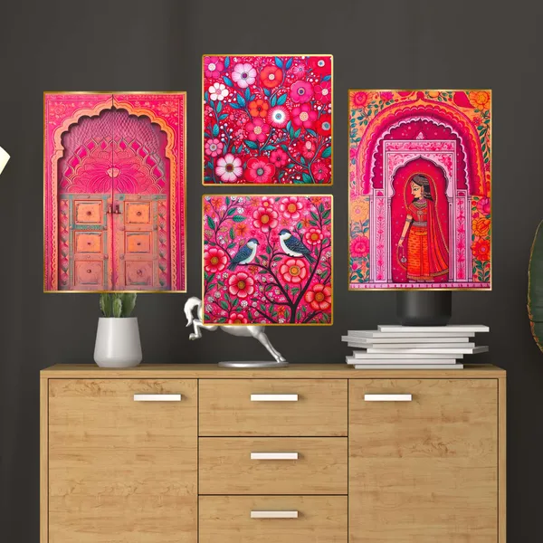 Golden_Set_Of_Four_Wall_Paintings_For_Dacoration_Framed_Living_Room_&_Bedroom_Art_Home_Decoration_Office_Decor_(13X10_Inch_Ch-Gd4-1)