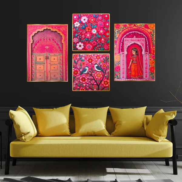 Golden_Set_Of_Four_Wall_Paintings_For_Dacoration_Framed_Living_Room_&_Bedroom_Art_Home_Decoration_Office_Decor_(13X10_Inch_Ch-Gd4-1)