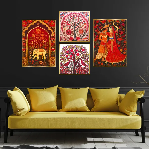 Golden_Set_Of_Four_Wall_Paintings_For_Dacoration_Framed_Living_Room_&_Bedroom_Art_Home_Decoration_Office_Decor_(13X10_Inch_Ch-Gd4-3)
