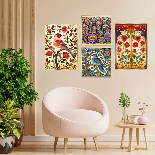 Golden_Set_Of_Four_Wall_Paintings_For_Dacoration_Framed_Living_Room_&_Bedroom_Art_Home_Decoration_Office_Decor_(13X10_Inch_Ch-Gd4-5)