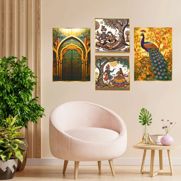 Golden_Set_Of_Four_Wall_Paintings_For_Dacoration_Framed_Living_Room_&_Bedroom_Art_Home_Decoration_Office_Decor_(13X10_Inch_Ch-Gd4-6)