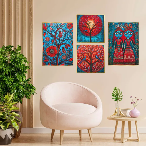Golden_Set_Of_Four_Wall_Paintings_For_Dacoration_Framed_Living_Room_&_Bedroom_Art_Home_Decoration_Office_Decor_(13X10_Inch_Ch-Gd4-9)