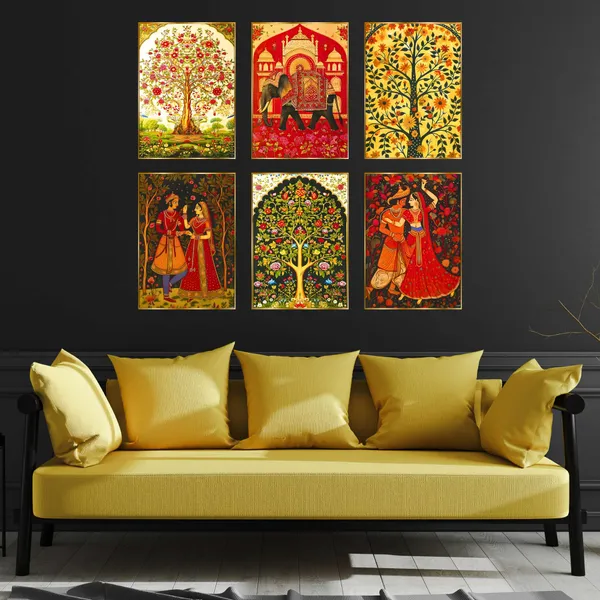 Golden_Set_Of_Six_Wall_Paintings_For_Dacoration_Framed_Living_Room_&_Bedroom_Art_Home_Decoration_Office_Decor_(17X13_Inch_Ch-Gd6-10)