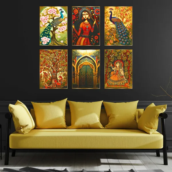 Golden_Set_Of_Six_Wall_Paintings_For_Dacoration_Framed_Living_Room_&_Bedroom_Art_Home_Decoration_Office_Decor_(17X13_Inch_Ch-Gd6-2)