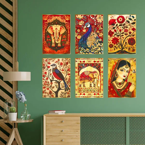 Golden_Set_Of_Six_Wall_Paintings_For_Dacoration_Framed_Living_Room_&_Bedroom_Art_Home_Decoration_Office_Decor_(17X13_Inch_Ch-Gd6-8)
