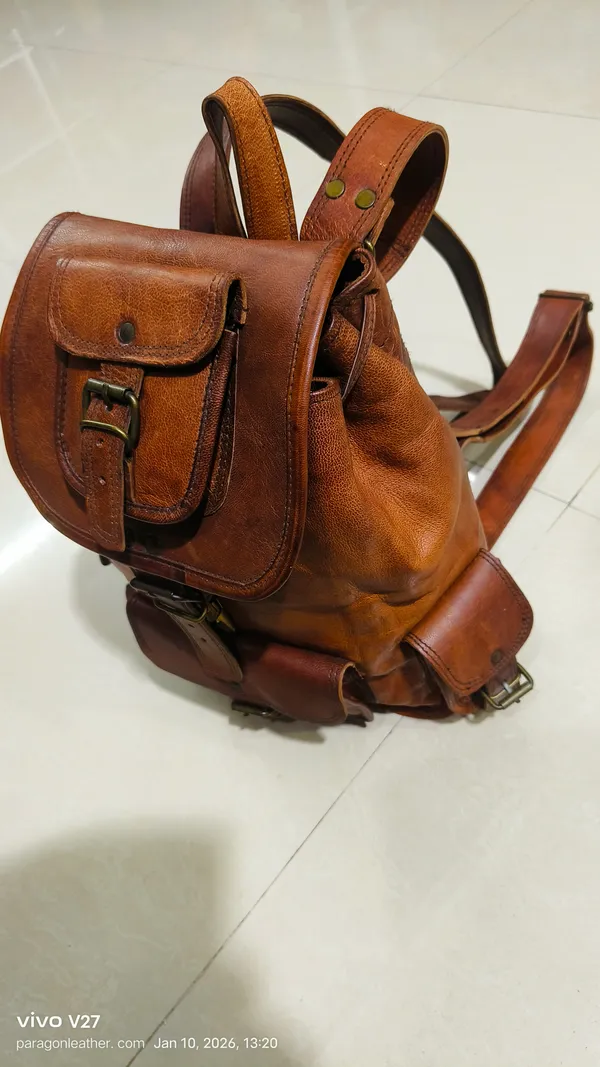 Dark_Brown_Premium_Quality_Full_Grain_Leather_And_Internal_Pure_Cotton_Canvas_Backpack_For_Unisex