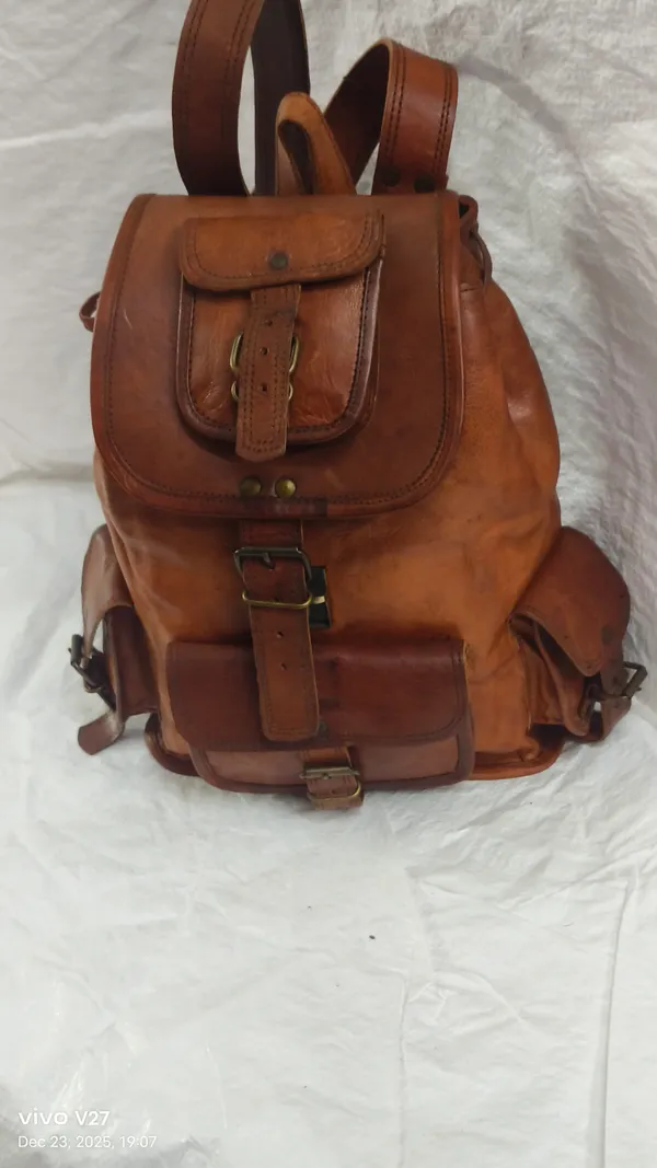 Dark_Brown_Premium_Quality_Full_Grain_Leather_And_Internal_Pure_Cotton_Canvas_Backpack_For_Unisex