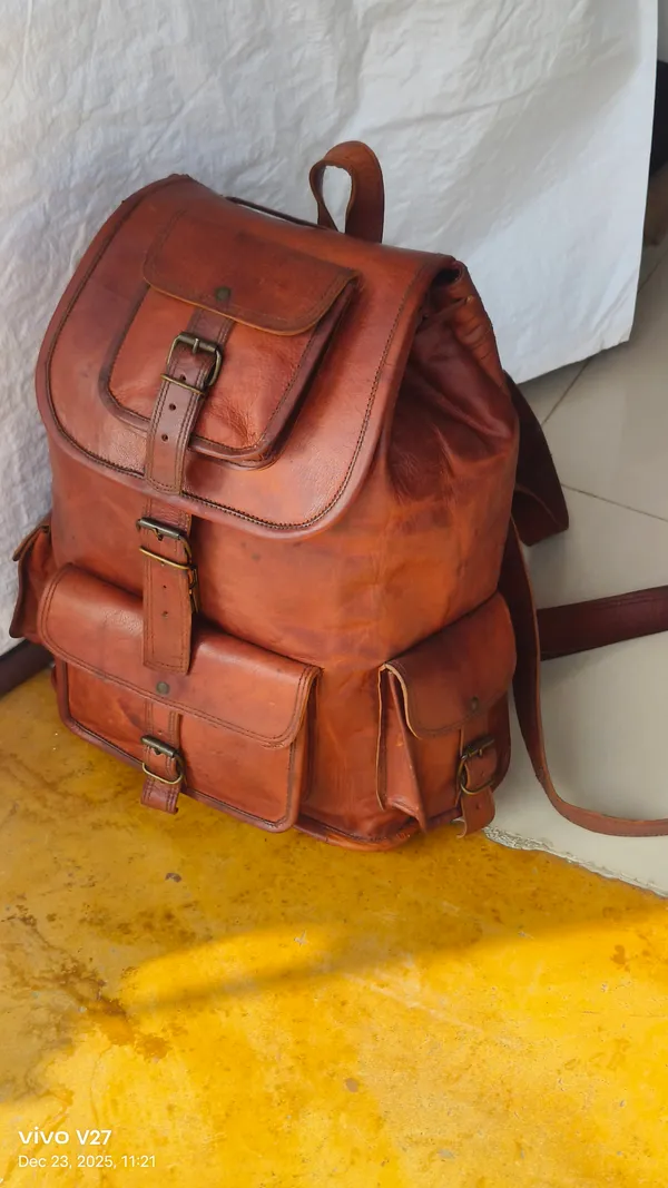 Dark_Brown_Premium_Quality_Full_Grain_Leather_And_Internal_Pure_Cotton_Canvas_Backpack_For_Unisex