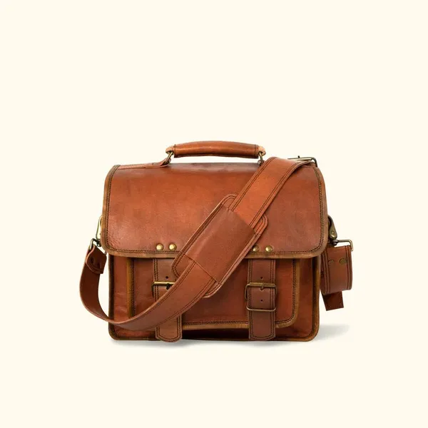 Brown_Premium_Quality_Full_Grain_Leather_And_Internal_Pure_Cotton_Canvas_Messenger_Bag_For_Unisex