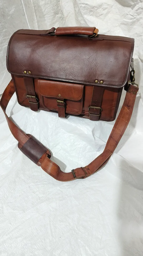 Dark_Brown_Premium_Quality_Full_Grain_Leather_And_Internal_Pure_Cotton_Canvas_Messenger_Bag_For_Unisex