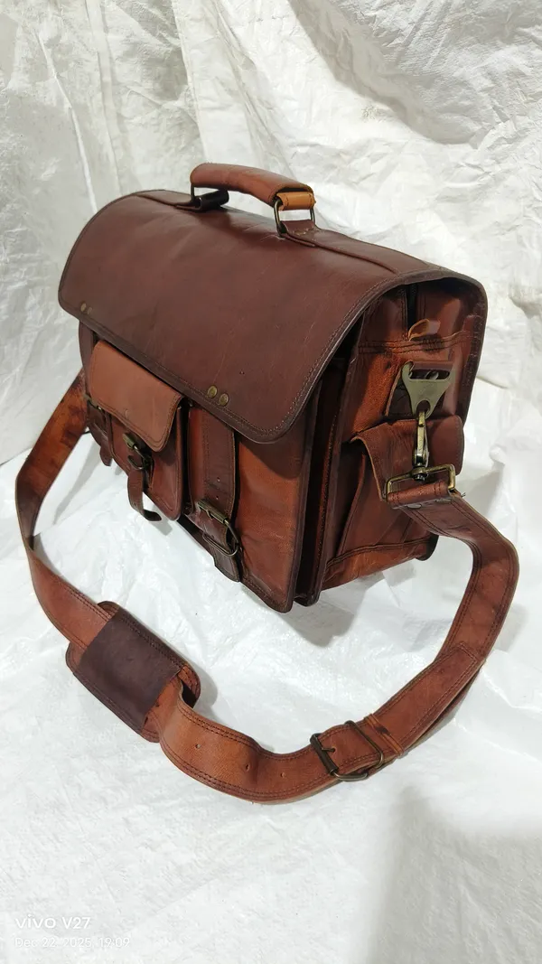 Dark_Brown_Premium_Quality_Full_Grain_Leather_And_Internal_Pure_Cotton_Canvas_Messenger_Bag_For_Unisex