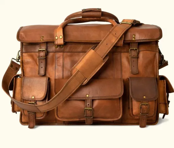 Brown_Premium_Quality_Full_Grain_Leather_And_Internal_Pure_Cotton_Canvas_Duffel_Bag_For_Unisex